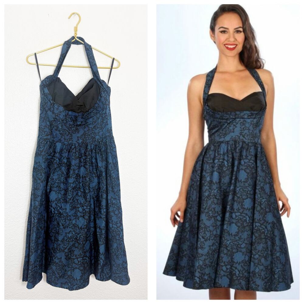 NWT Stop Staring Cover Girl Halter Swing Midi Dress Size XL Pinup Retro Blue